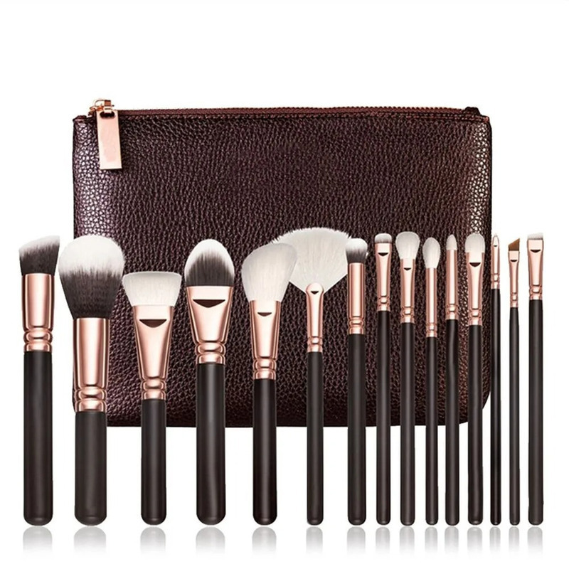 Group Head Brush - 15 Brown/Black Brushes Loose Powder Blusher