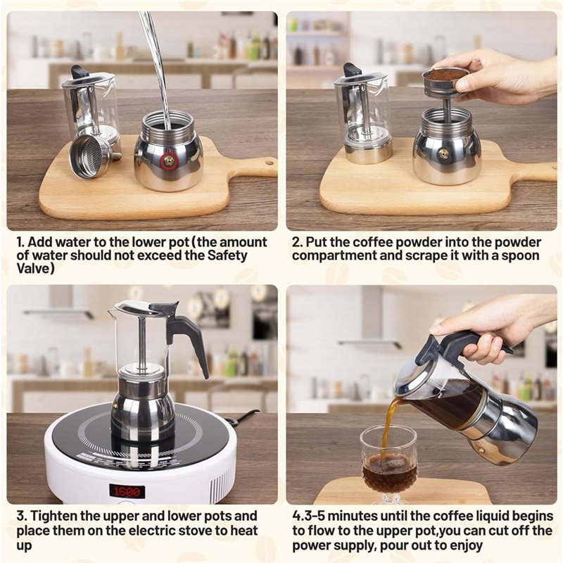 ABUI-Clear Glass 4 Cup Moka Po - Hero Coffee Equipment review and price
